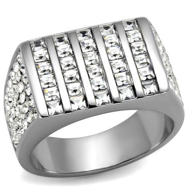 TK2219-9 Men High Polished Stainless Steel Ring with Top Grade Crystal in Clear - Size 9