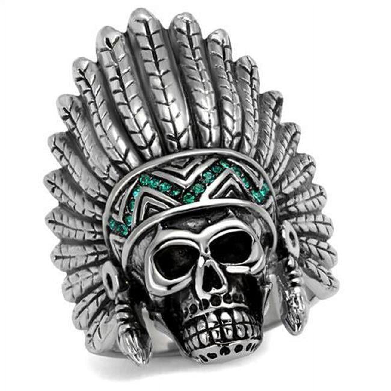 Men High Polished Stainless Steel Ring with Top Grade Crystal in Emerald - Size 7