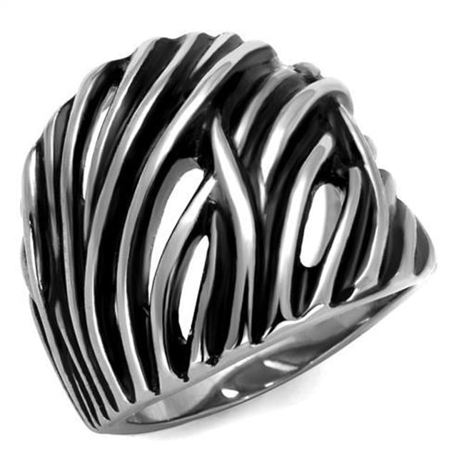 Men High Polished Stainless Steel Ring with Epoxy in Jet - Size 9
