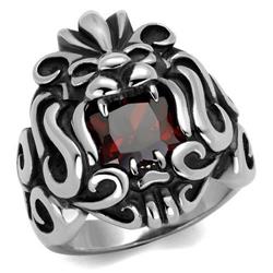 TK2339-13 Men High Polished Stainless Steel Ring with AAA Grade CZ in Garnet - Size 13