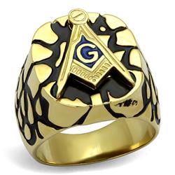 TK2372-13 Men IP Gold Stainless Steel Ring with Epoxy in Capri Blue - Size 13