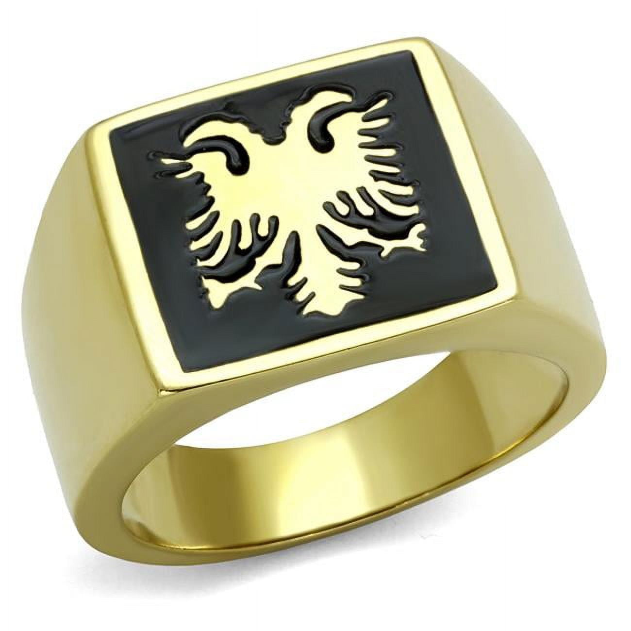 Men IP Gold Stainless Steel Ring with Epoxy in Jet - Size 11