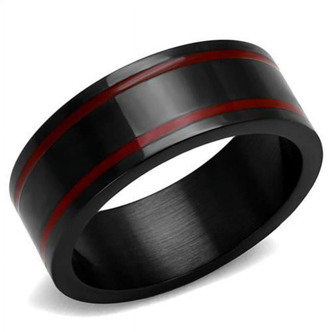 Men IP Black Stainless Steel Ring with Epoxy in Siam - Size 10