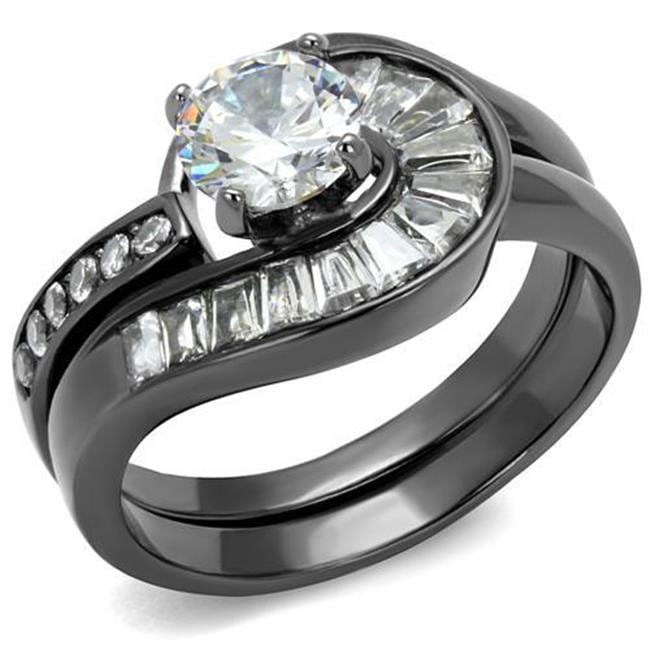 Women IP Light Black Stainless Steel Ring with AAA Grade CZ in Clear - Size 8