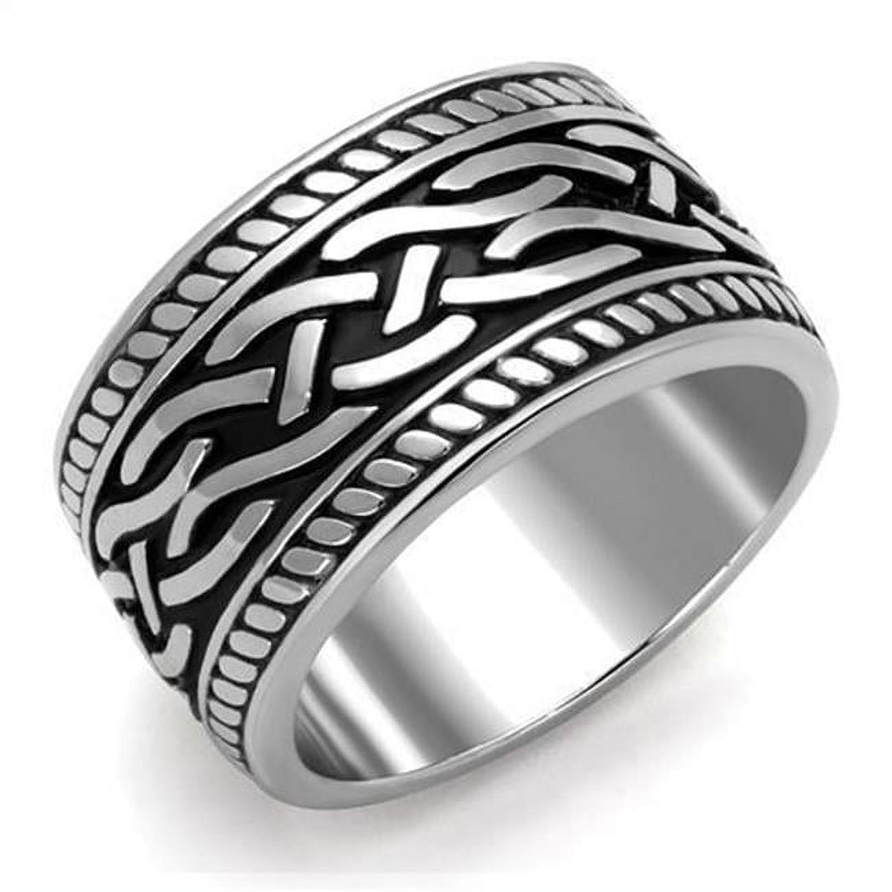 Men High Polished Stainless Steel Ring with Epoxy in Jet - Size 8