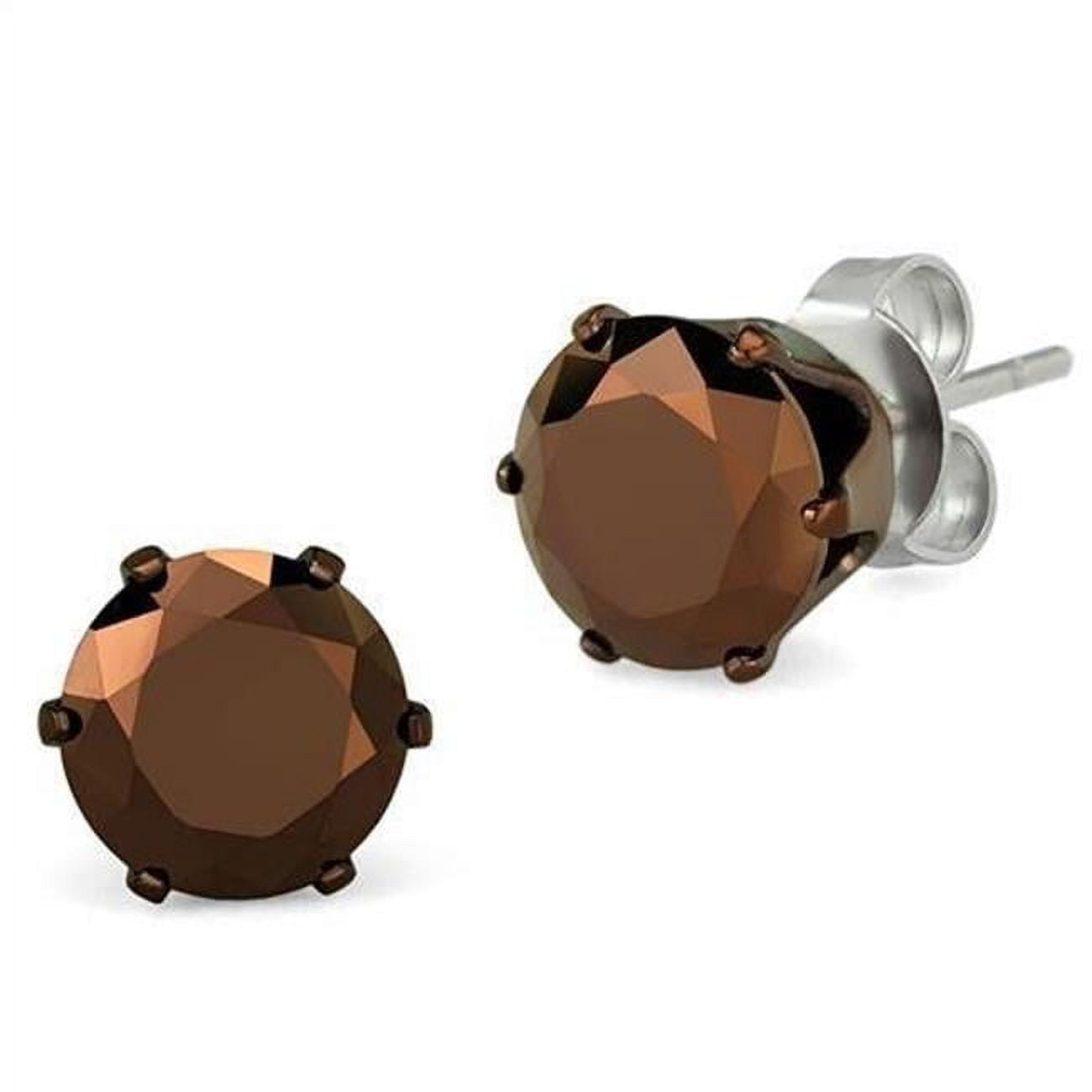 Women Two Tone IP Light Brown Stainless Steel Earrings with AAA Grade CZ in Light Coffee