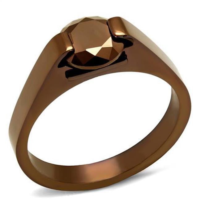Women IP Coffee Light Stainless Steel Ring with AAA Grade CZ in Light Coffee - Size 6