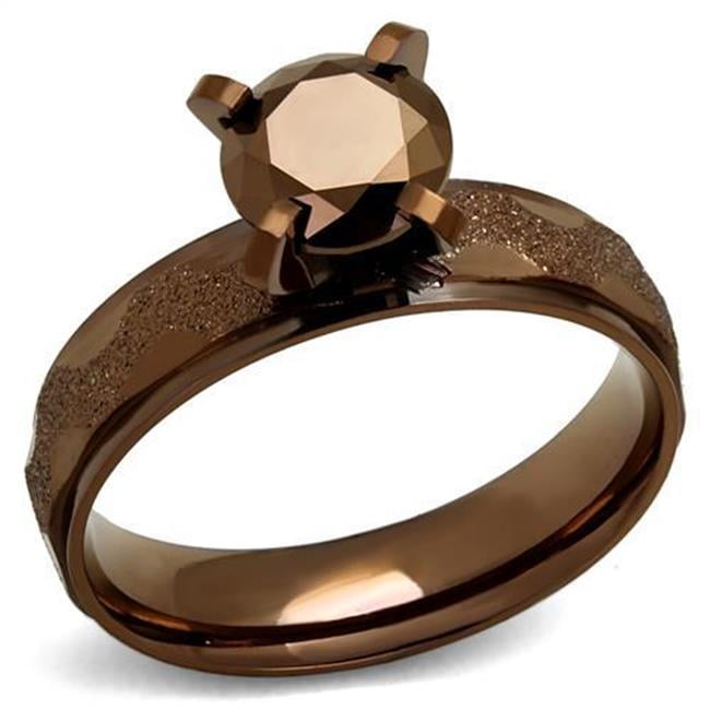 TK2595-9 Women IP Coffee Light Stainless Steel Ring with AAA Grade CZ in Light Coffee - Size 9