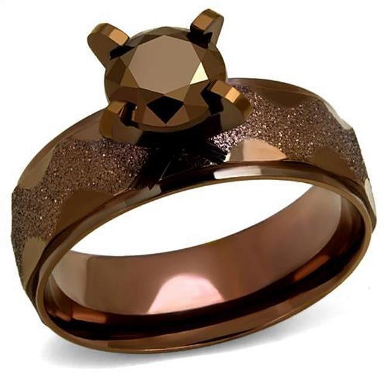TK2596-8 Women IP Coffee Light Stainless Steel Ring with AAA Grade CZ in Light Coffee - Size 8