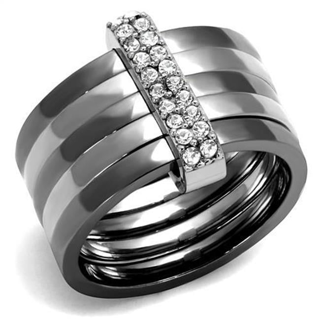 TK2602-10 Women Two Tone IP Light Black Stainless Steel Ring with Top Grade Crystal in Clear - Size 10