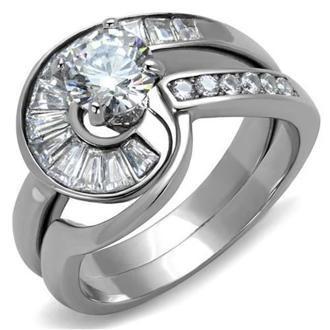Women No Plating Stainless Steel Ring with AAA Grade CZ in Clear - Size 9