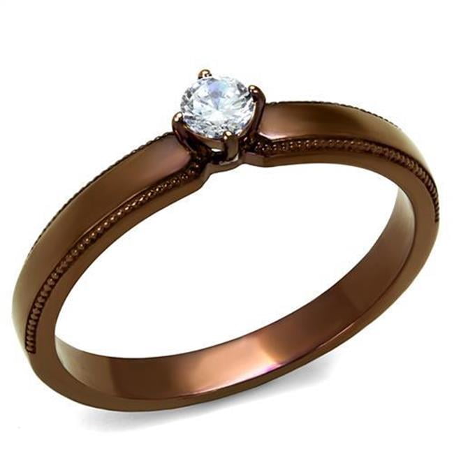 Women IP Coffee Light Stainless Steel Ring with AAA Grade CZ in Clear - Size 12