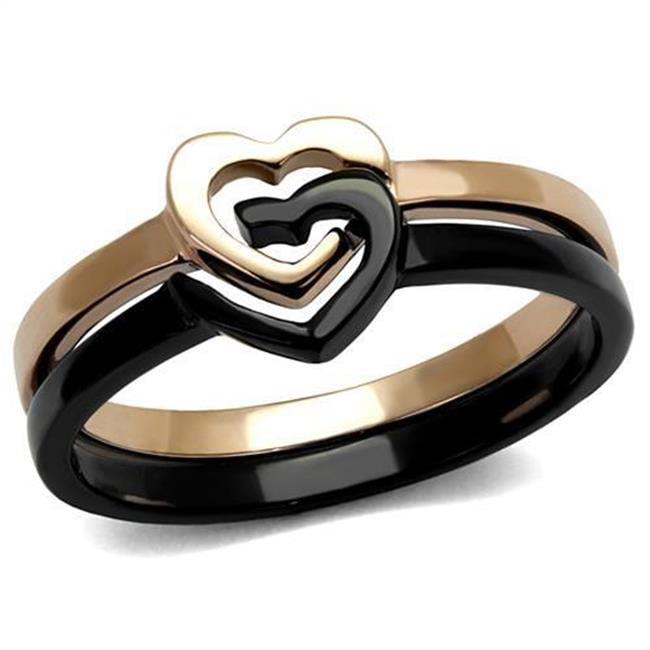 Women IP Rose Gold & IP Black Stainless Steel Ring with No Stone in No Stone - Size 6