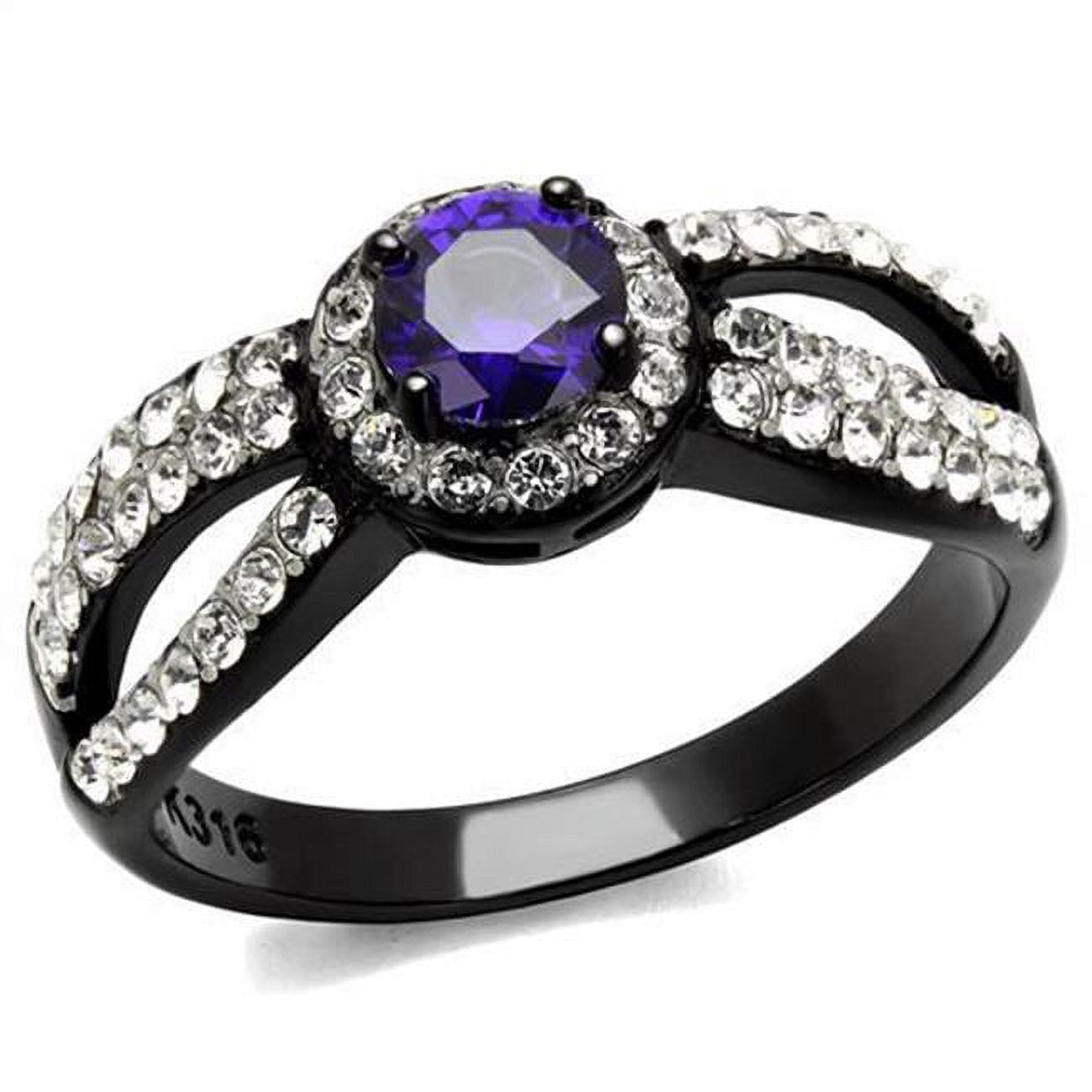 Women Two-Tone IP Black Stainless Steel Ring with AAA Grade CZ in Tanzanite - Size 8
