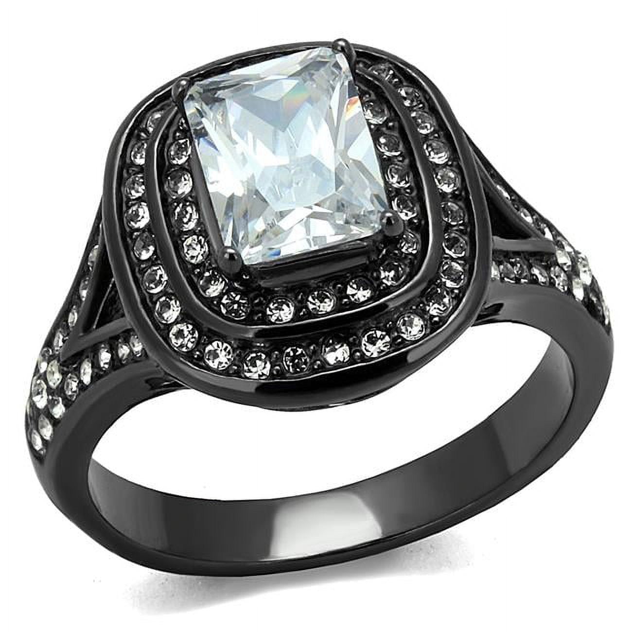 Women IP Light Black Stainless Steel Ring with AAA Grade CZ in Clear - Size 8