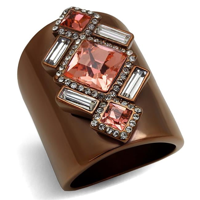 TK2735-6 Women IP Coffee Light Stainless Steel Ring with Top Grade Crystal in Rose - Size 6