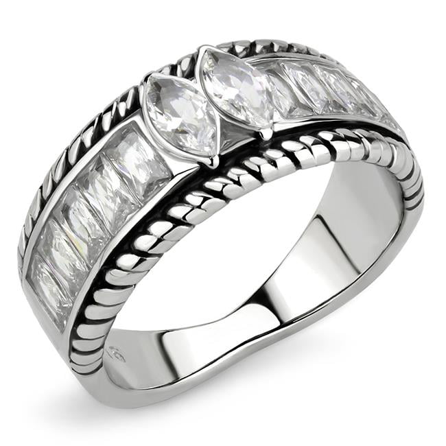 Women No Plating Stainless Steel Ring with AAA Grade CZ in Clear - Size 7
