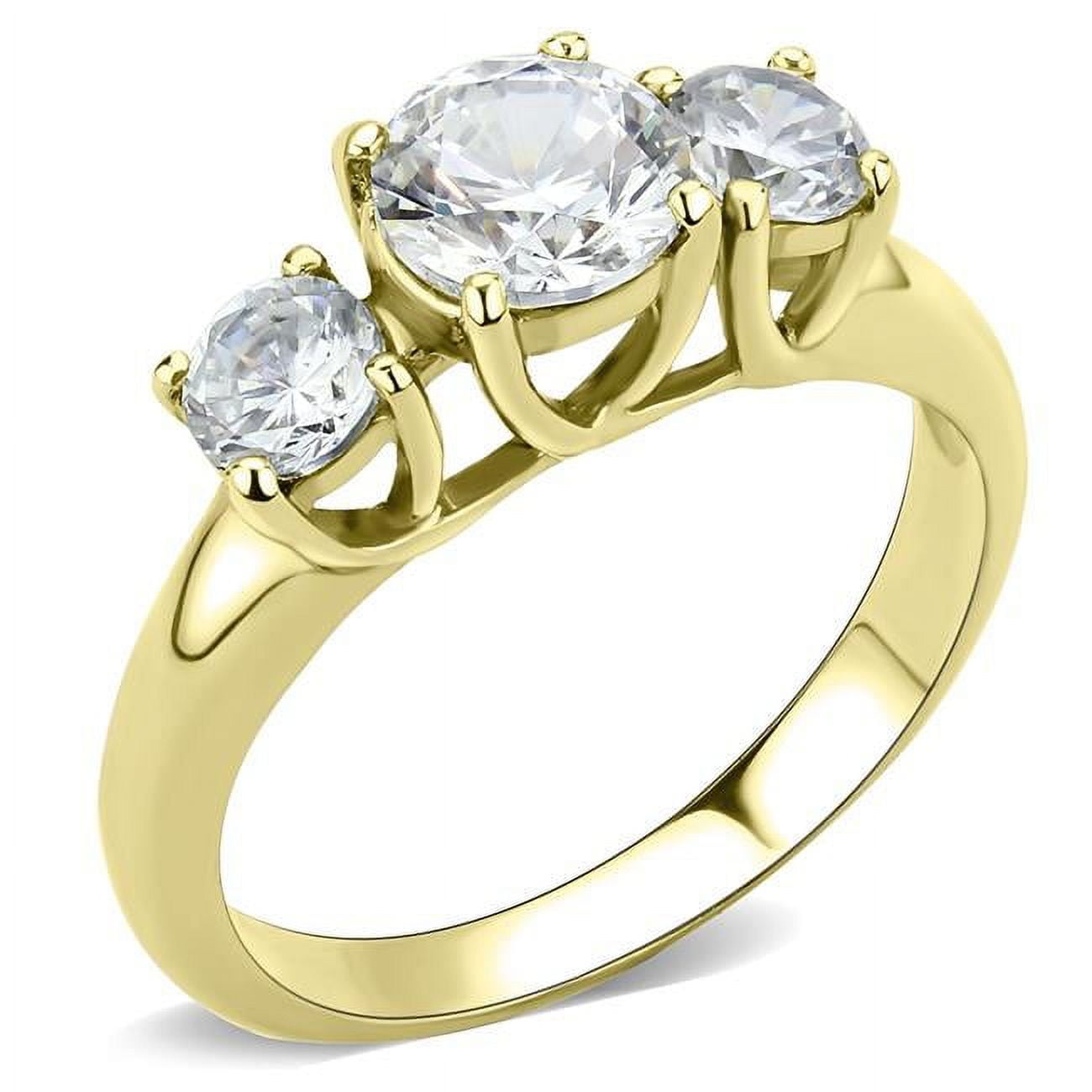 Women IP Gold Stainless Steel Ring with AAA Grade CZ in Clear - Size 5