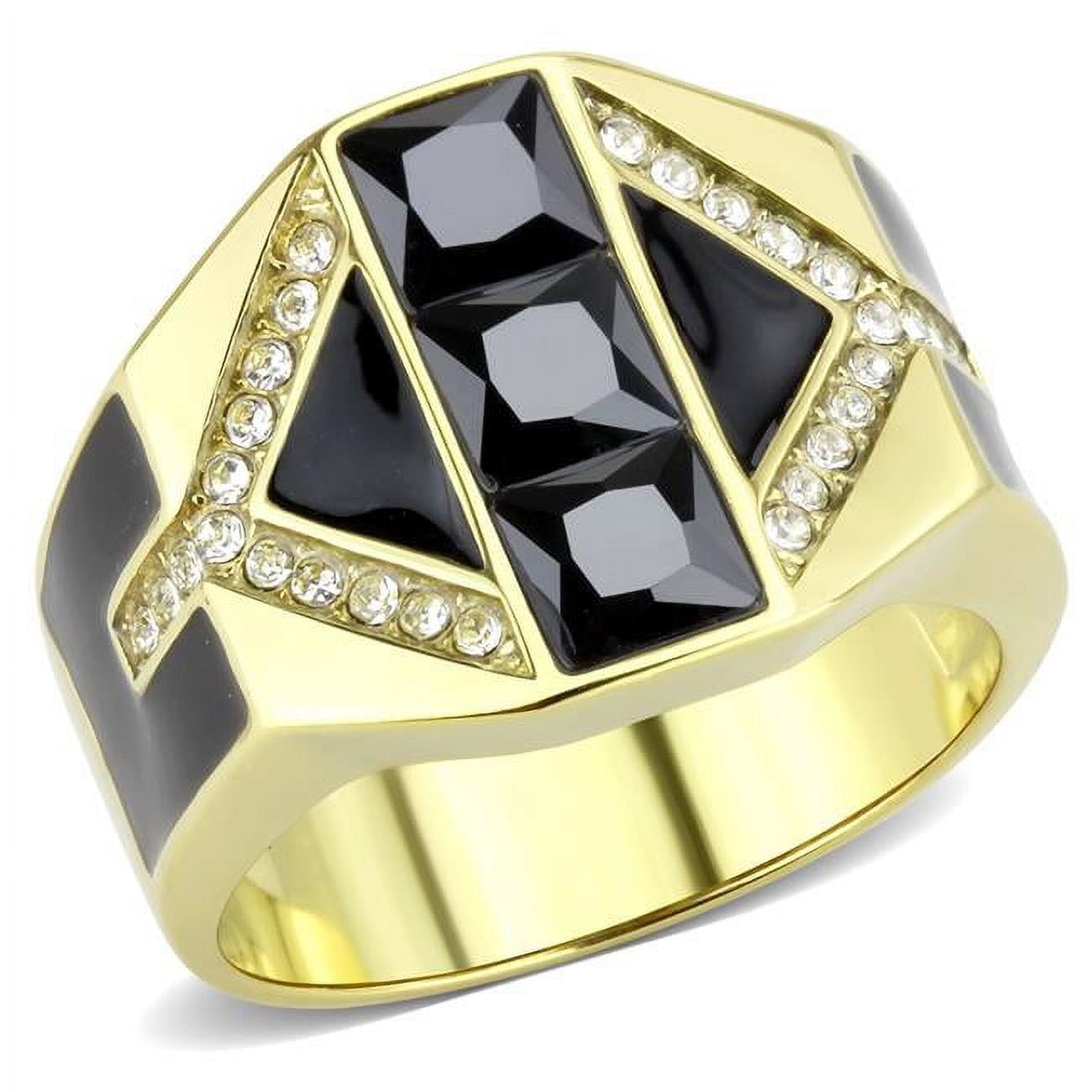 Men IP Gold Stainless Steel Ring with AAA Grade CZ in Black Diamond - Size 12