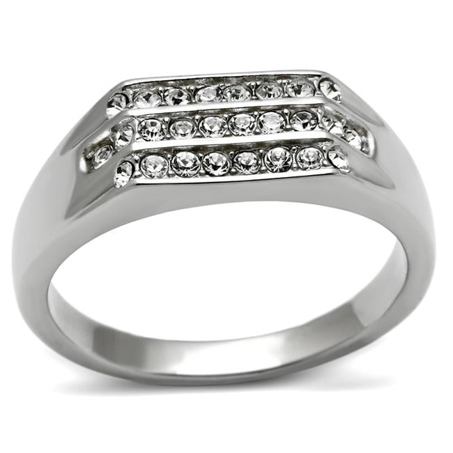 TK375-12 Men High Polished Stainless Steel Ring with Top Grade Crystal in Clear - Size 12