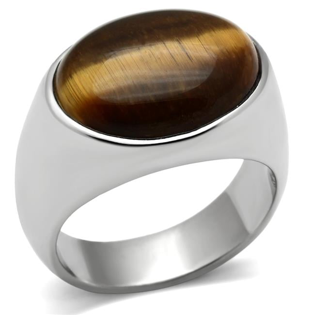 TK378-12 Men High Polished Stainless Steel Ring with Semi-Precious in Topaz - Size 12