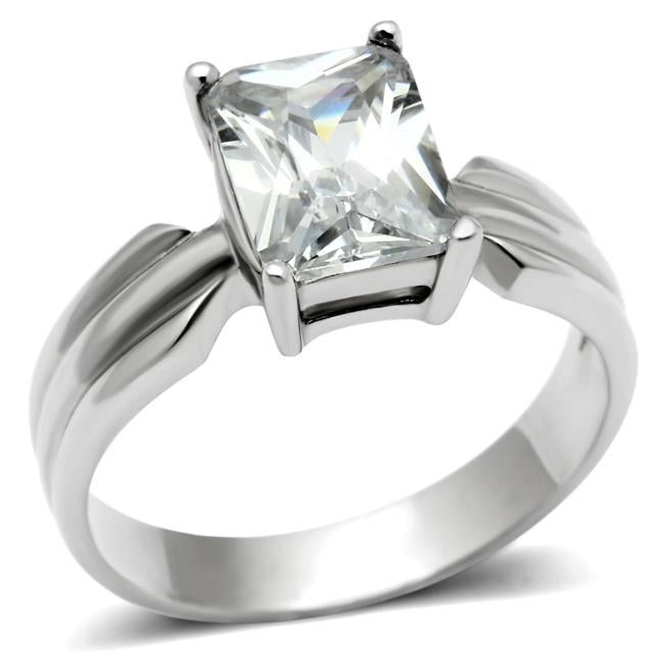 Women High Polished Stainless Steel Ring with AAA Grade CZ in Clear - Size 8