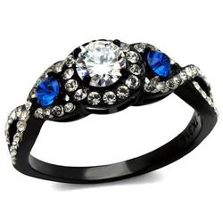 Women Two-Tone IP Black Stainless Steel Ring with AAA Grade CZ in Clear - Size 7