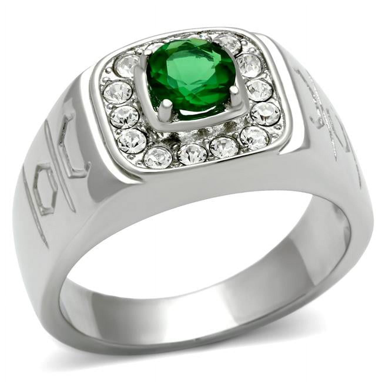 Men High Polished Stainless Steel Ring with Synthetic in Emerald - Size 10