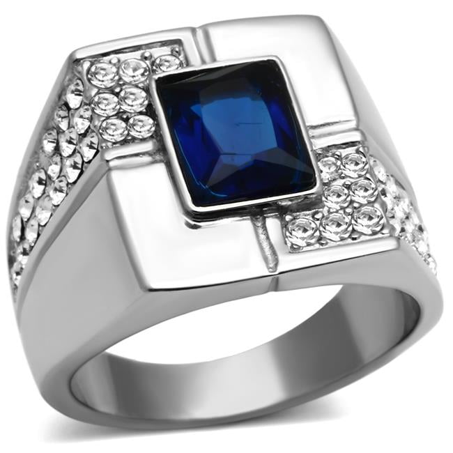 TK587-9 Men High Polished Stainless Steel Ring with Synthetic in Montana - Size 9