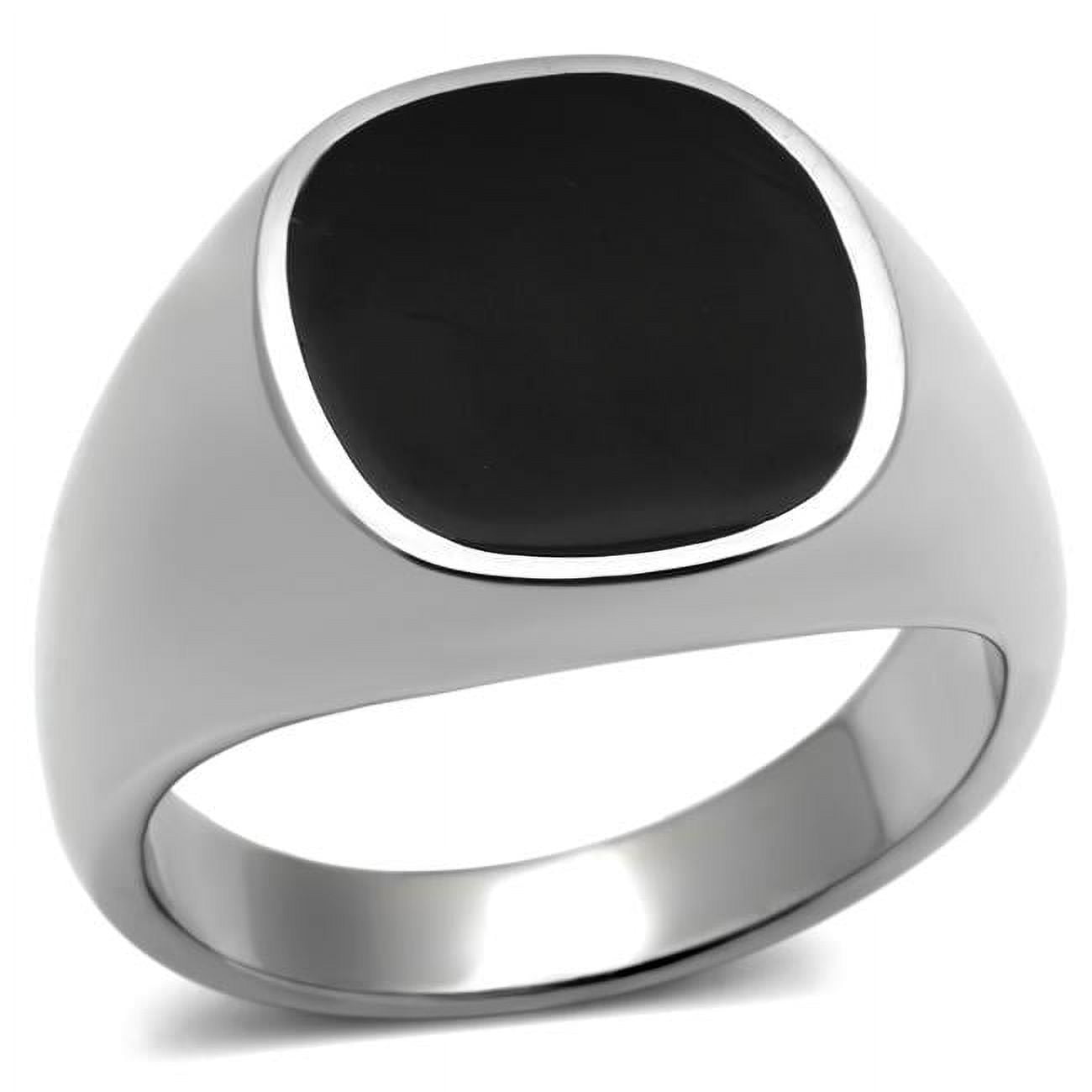 Men High Polished Stainless Steel Ring with Epoxy in Jet - Size 8