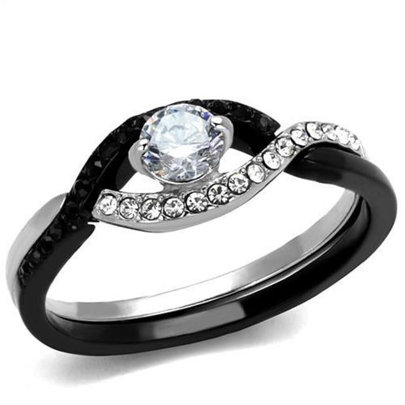 Women Two-Tone IP Black Stainless Steel Ring with AAA Grade CZ in Clear - Size 7
