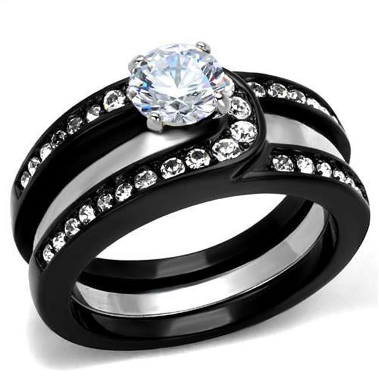 Women Two-Tone IP Black Stainless Steel Ring with AAA Grade CZ in Clear - Size 5