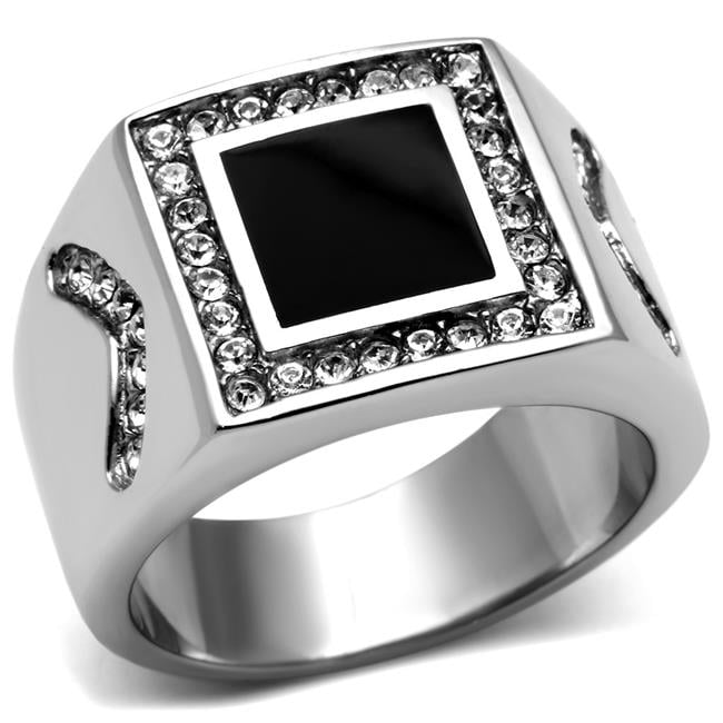 TK702-13 Men High Polished Stainless Steel Ring with Top Grade Crystal in Clear - Size 13