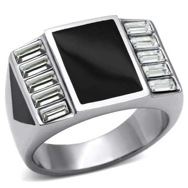 TK712-10 Men High Polished Stainless Steel Ring with Top Grade Crystal in Clear - Size 10
