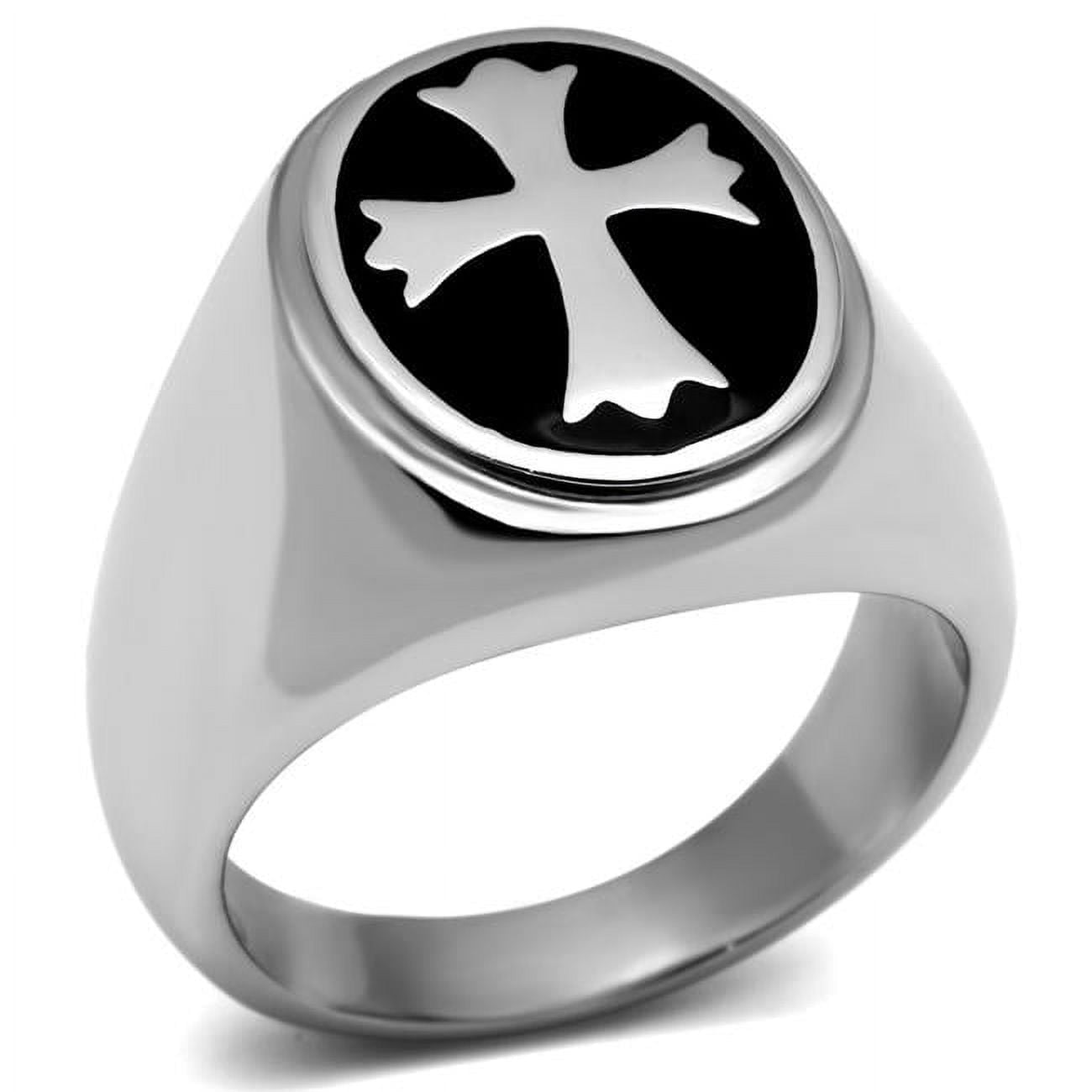 Men High Polished Stainless Steel Ring with Epoxy in Jet - Size 8