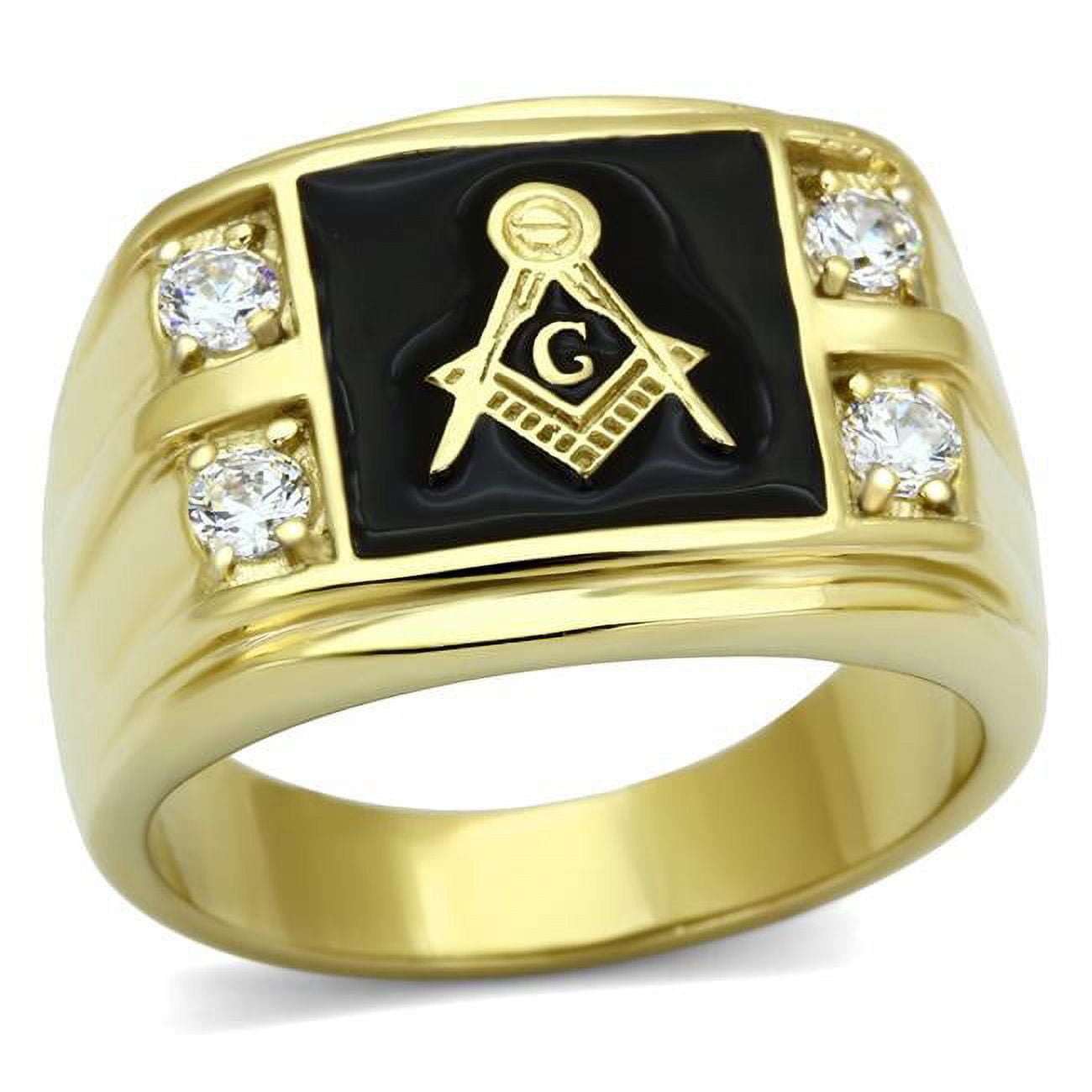 Men IP Gold Stainless Steel Ring with AAA Grade CZ in Clear - Size 8