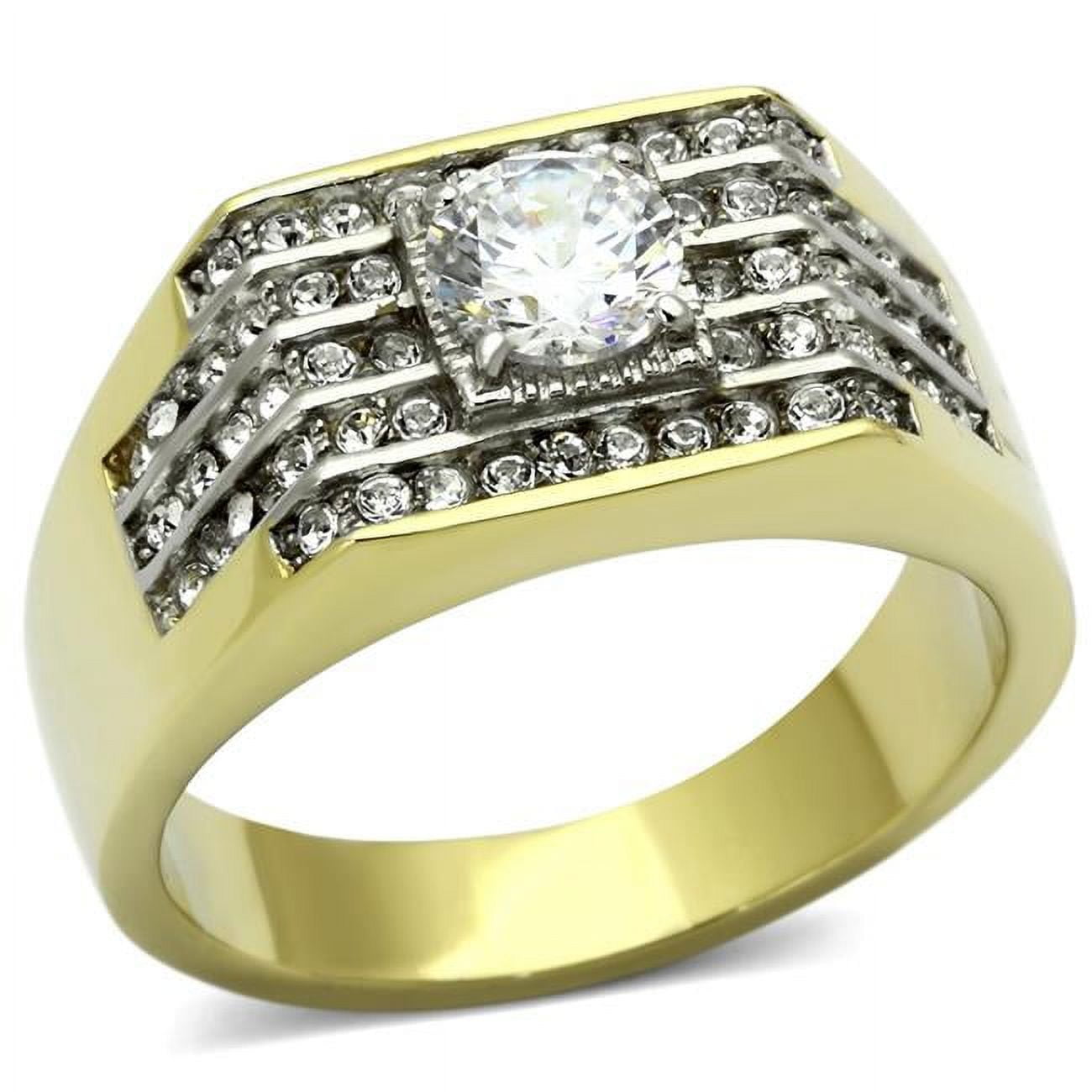 Men Two-Tone IP Gold Stainless Steel Ring with AAA Grade CZ in Clear - Size 10