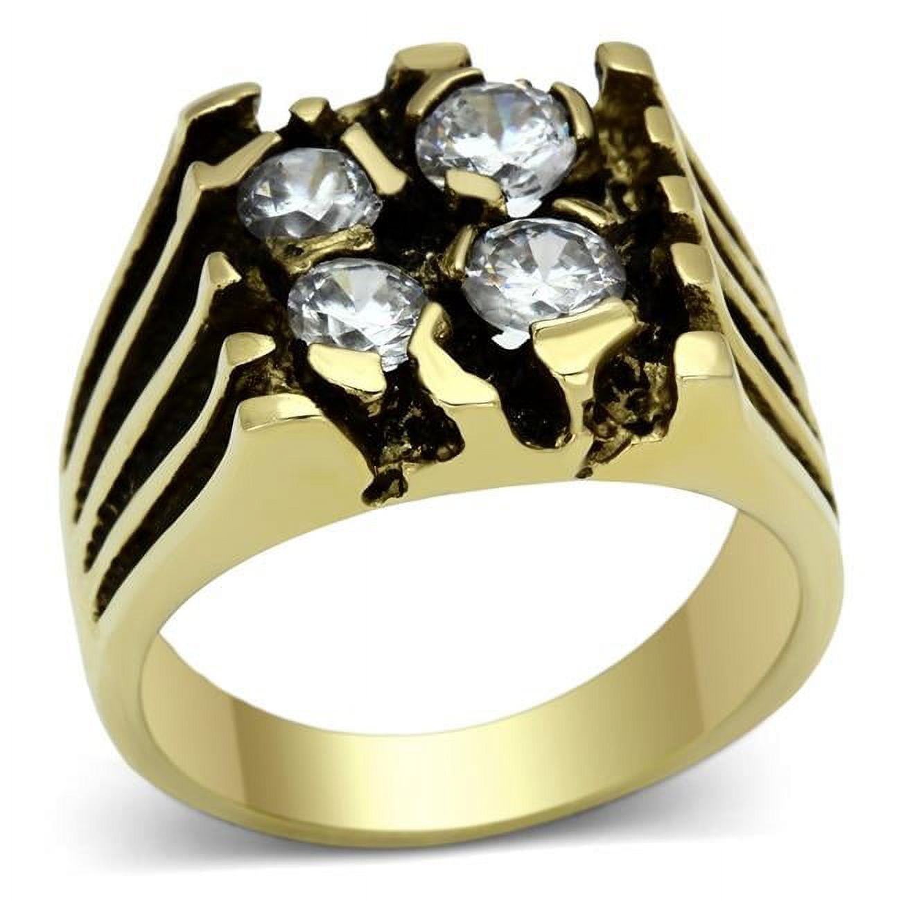 Men IP Gold Stainless Steel Ring with AAA Grade CZ in Clear - Size 10