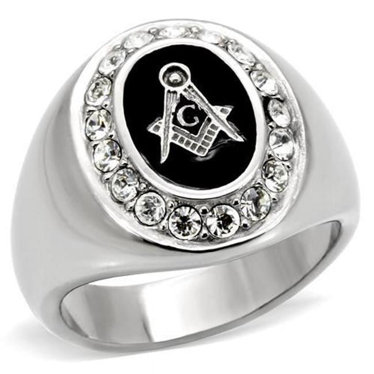 TK8X023-13 Men High Polished Stainless Steel Ring with Top Grade Crystal in Clear - Size 13