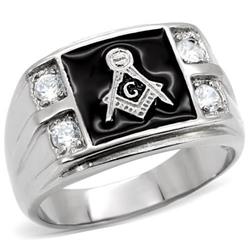 Men High Polished Stainless Steel Ring with AAA Grade CZ in Clear - Size 12