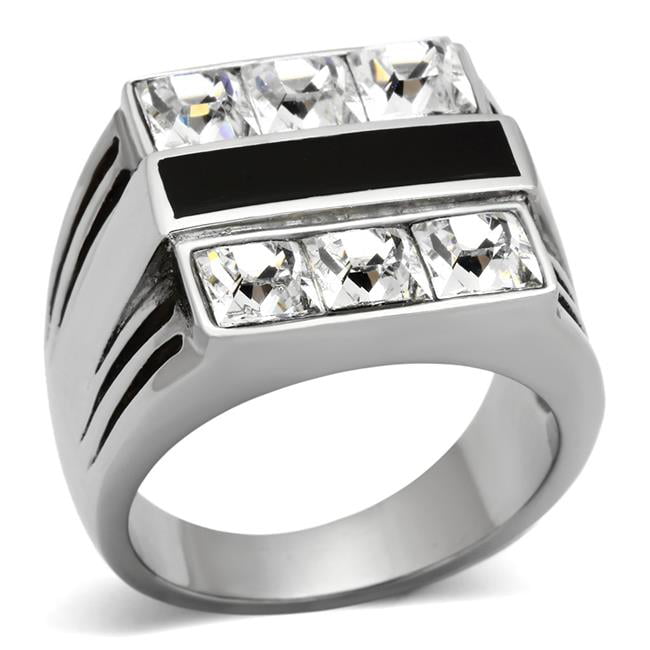 TK920-11 Men High Polished Stainless Steel Ring with Top Grade Crystal in Clear - Size 11