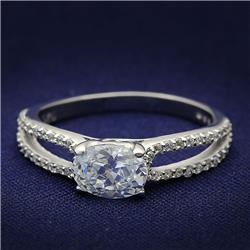 TS029-7 Women Rhodium 925 Sterling Silver Ring with AAA Grade CZ in Clear - Size 7