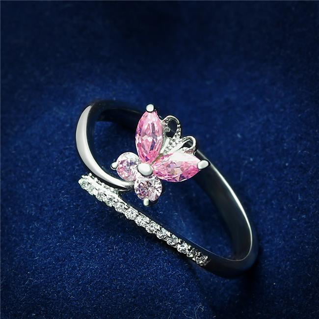 TS042-7 Women Rhodium 925 Sterling Silver Ring with AAA Grade CZ in Light Rose - Size 7