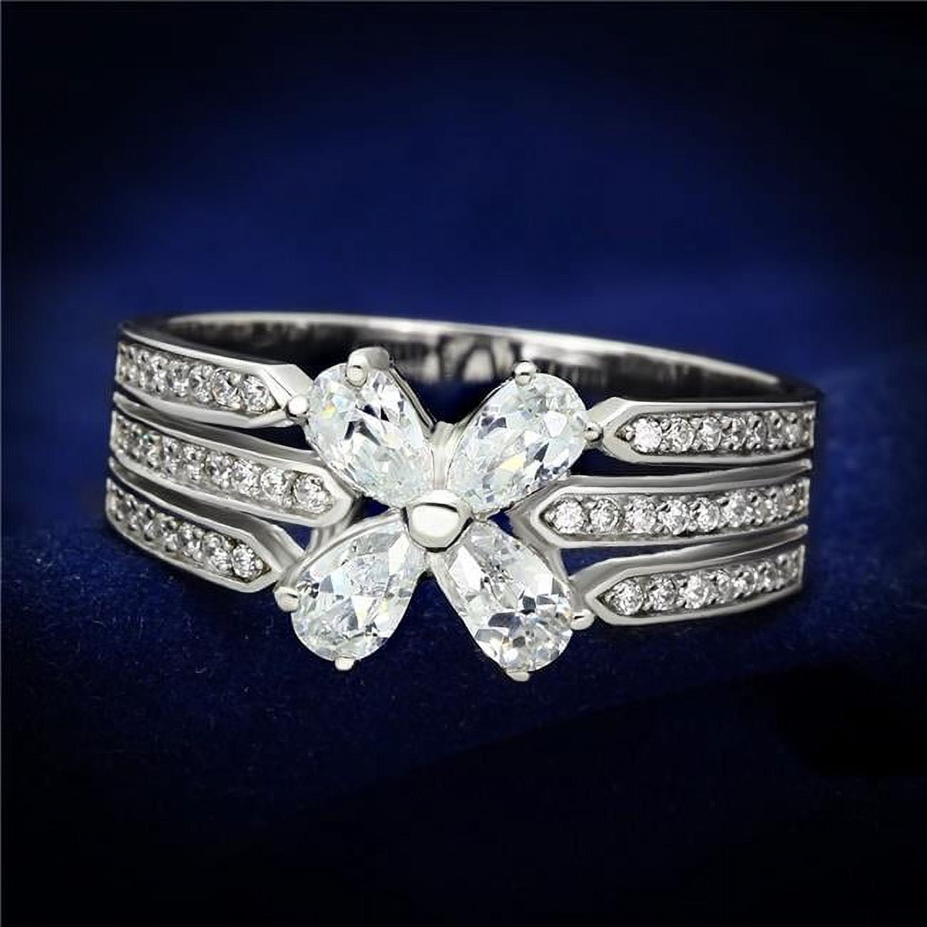 Women Rhodium 925 Sterling Silver Ring with AAA Grade CZ in Clear - Size 9