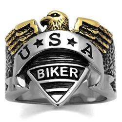 Men Two-Tone IP Gold Stainless Steel Ring with Epoxy in Jet - Size 11