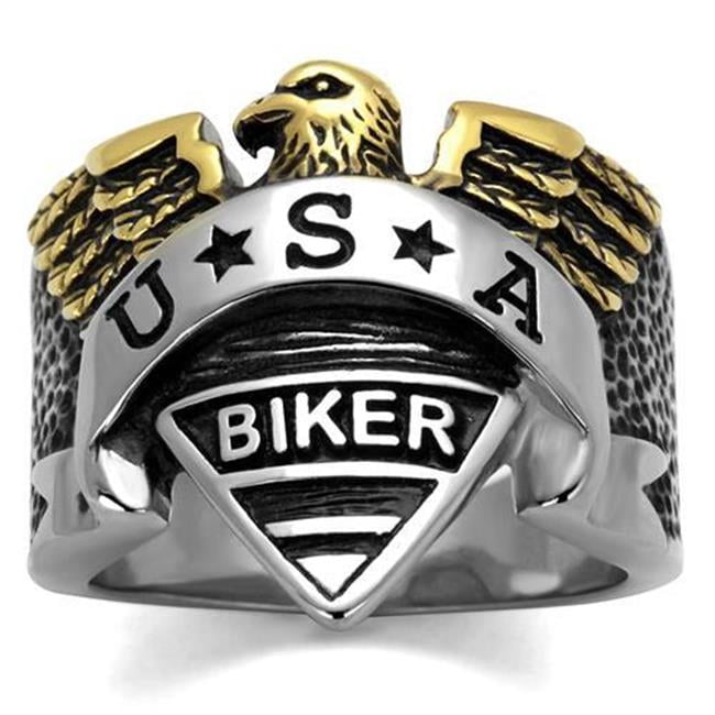 TK2327-13 Men Two-Tone IP Gold Stainless Steel Ring with Epoxy in Jet - Size 13