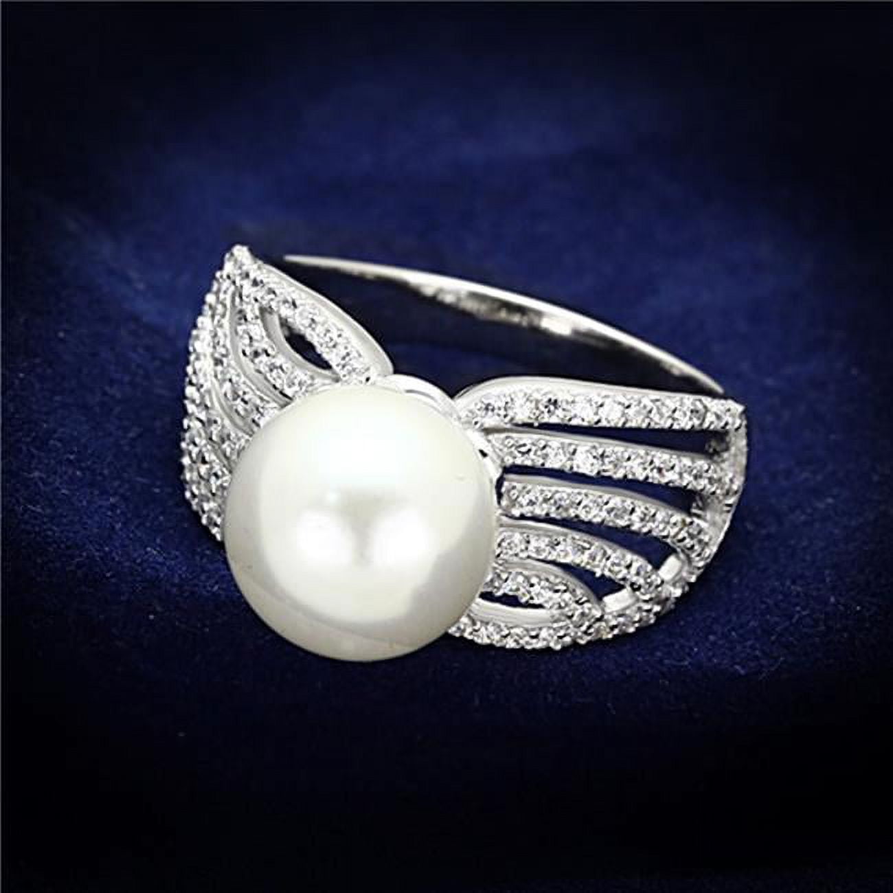 TS169-7 Women Rhodium 925 Sterling Silver Ring with Synthetic in White - Size 7