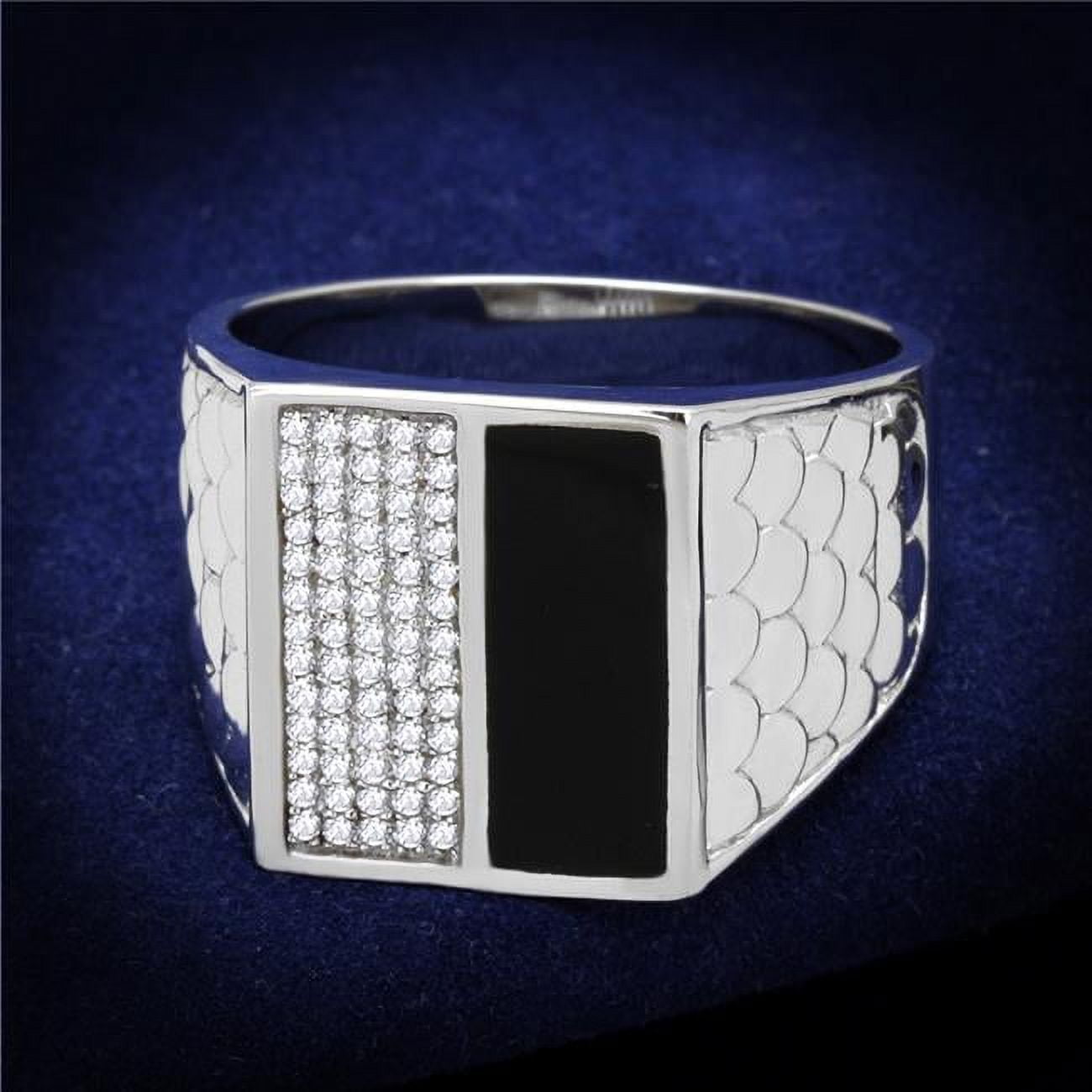 Men Rhodium 925 Sterling Silver Ring with AAA Grade CZ in Clear - Size 11