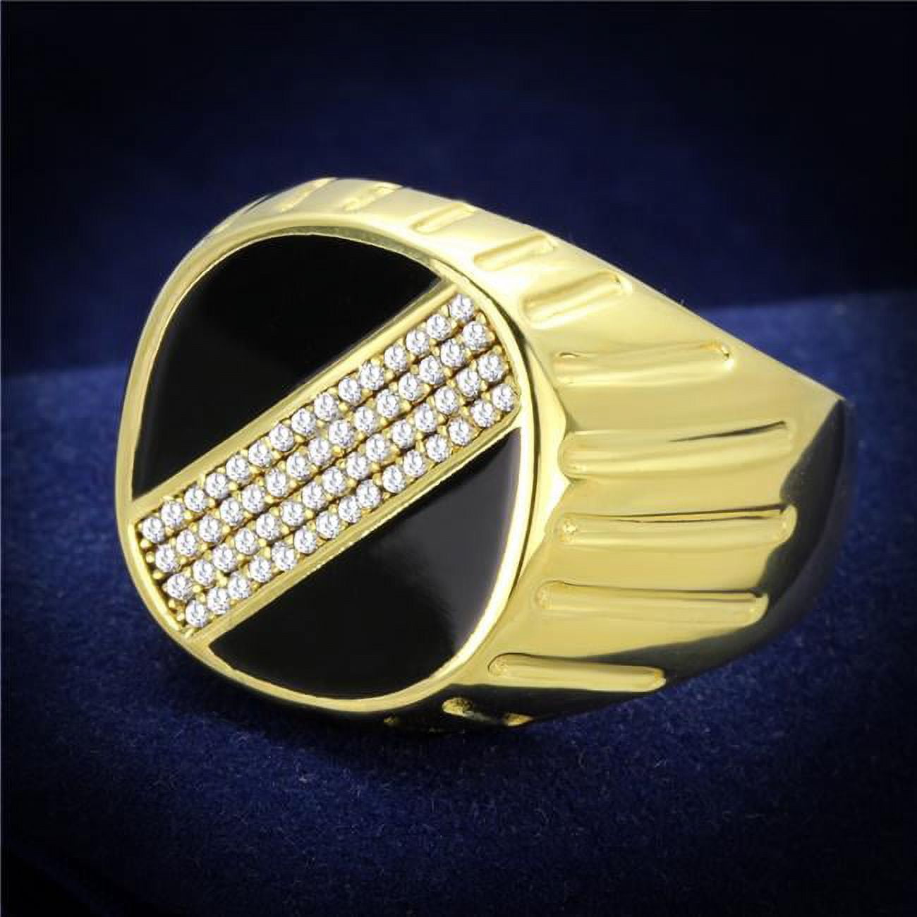 Men Gold 925 Sterling Silver Ring with AAA Grade CZ in Clear - Size 10