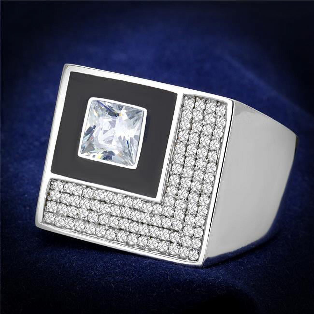 Men Rhodium 925 Sterling Silver Ring with AAA Grade CZ in Clear - Size 9